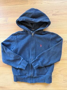 Polo Ralph Lauren Boys Full-Zip Fleece Hoodie Navy Red Pony Size 8